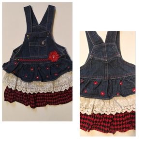 GIRLS BLUE JEAN DENIM OVERALL RUFFLE LACE DRESS | 5